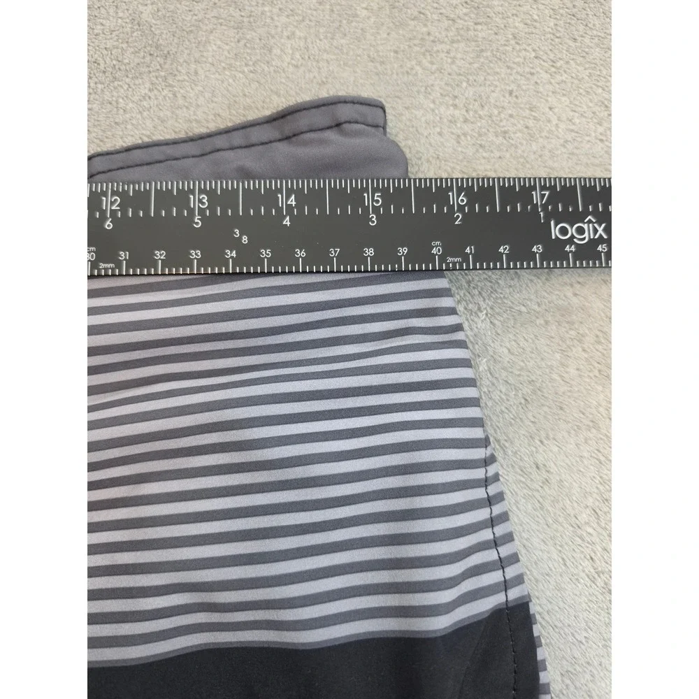 George‎ Mens Board Shorts Black Grey Striped Swim Trunks Size Medium 32-34